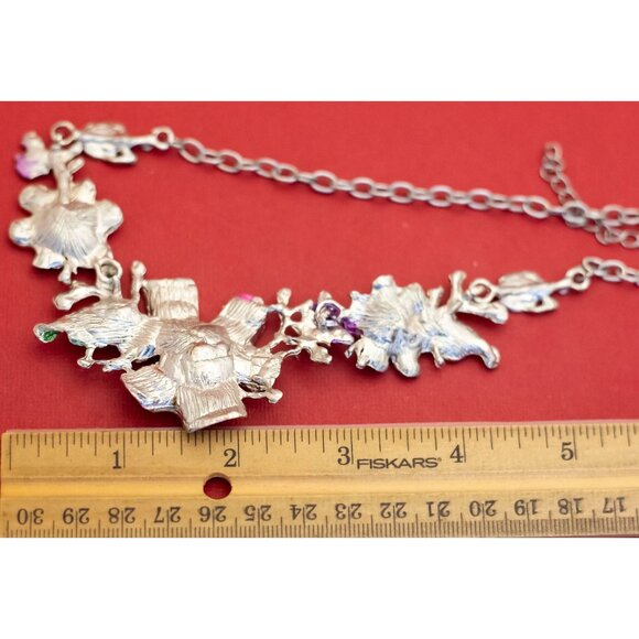 20 inch, Vintage Art Nouveau Elven Abstract Floral Rhinestone Bib Necklace - F45 - Picture 3 of 3